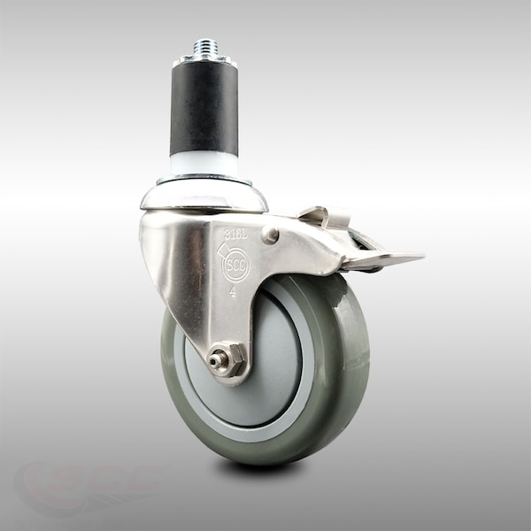 Service Caster 4 Inch 316SS Gray Poly Swivel 1-5/8 Inch Expanding Stem Caster Lock Brake SCC SCC-SS316TTLEX20S414-PPUB-158 - main